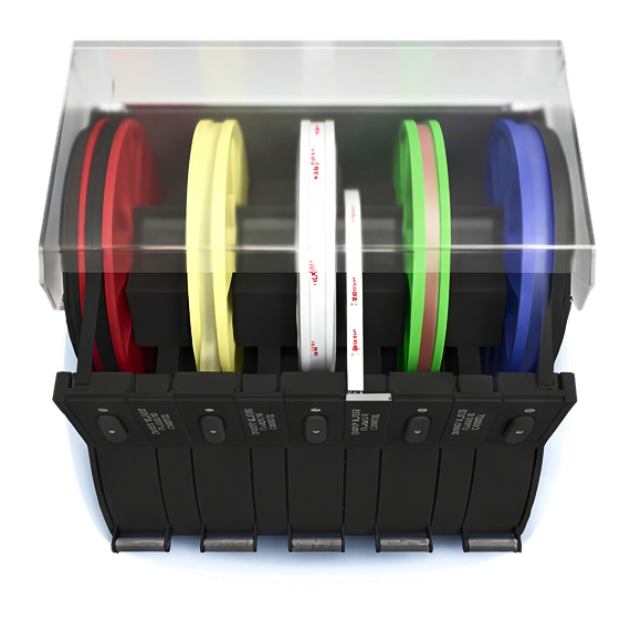 Tape Base loaded with assorted colored tape rolls